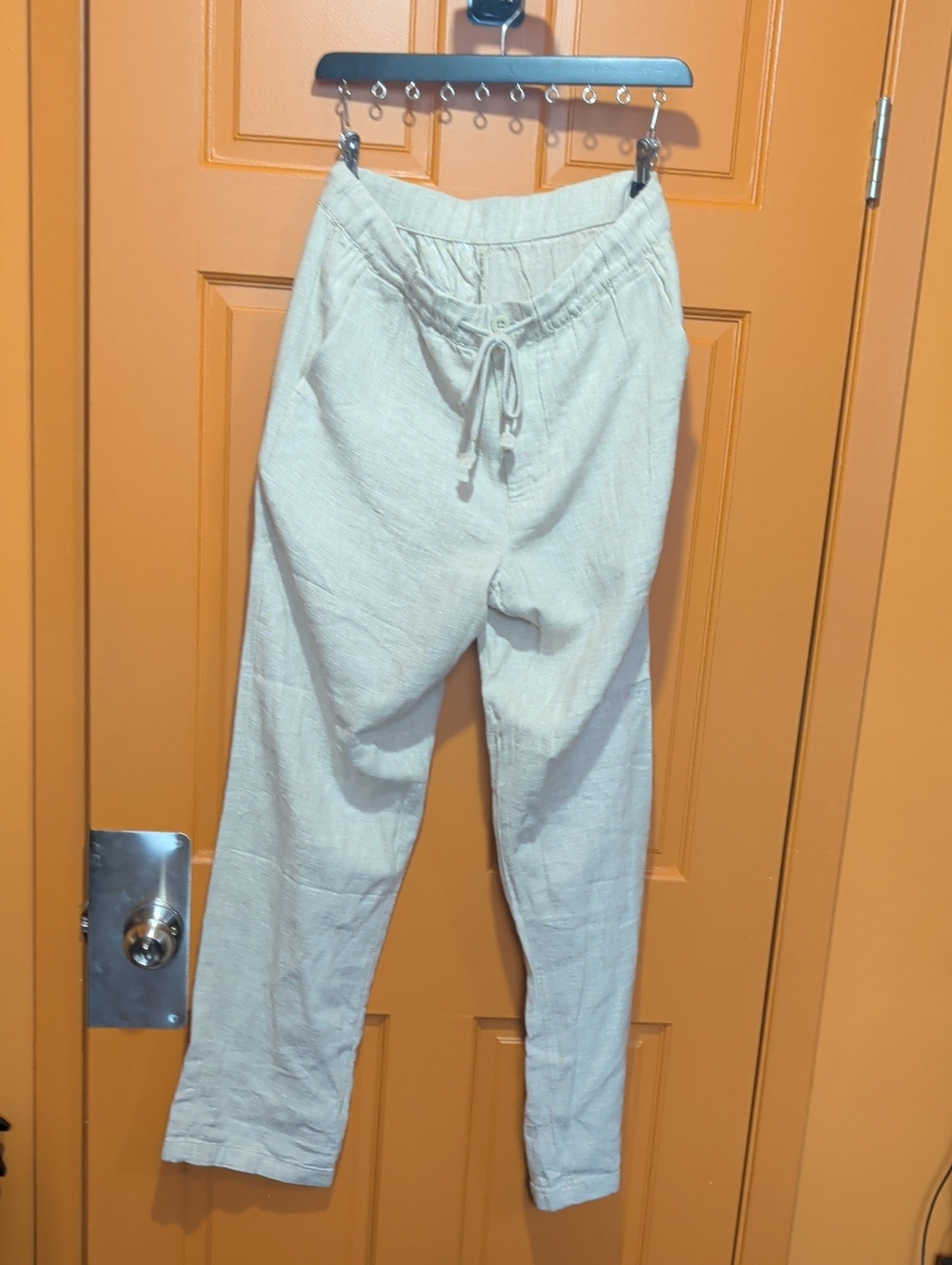 Report Collection 30x31 Light Cream Drawstring Linen Pants
